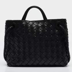 Bottega Veneta Black Intrecciato Leather Small Andiamo Top Handle Bag