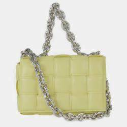 Bottega Veneta Lambskin Yellow Intrecciato Chain Cassette Shoulder Bag