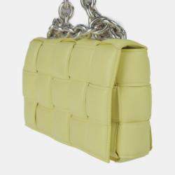 Bottega Veneta Lambskin Yellow Intrecciato Chain Cassette Shoulder Bag