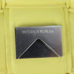 Bottega Veneta Lambskin Yellow Intrecciato Chain Cassette Shoulder Bag