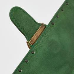 Pre Owned Bottega Veneta Two Tone Green Karung and Leather Embellished Irish Madras Shoulder Bag