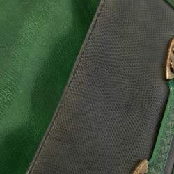 Pre Owned Bottega Veneta Two Tone Green Karung and Leather Embellished Irish Madras Shoulder Bag