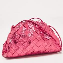 Pre Owned Bottega Veneta Metallic Pink Intrecciato Leather Mini The Pouch Bag
