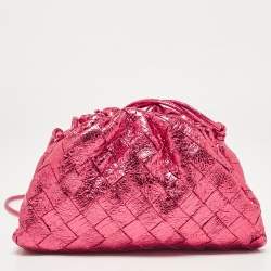 Pre Owned Bottega Veneta Metallic Pink Intrecciato Leather Mini The Pouch Bag