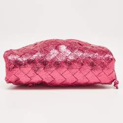 Pre Owned Bottega Veneta Metallic Pink Intrecciato Leather Mini The Pouch Bag