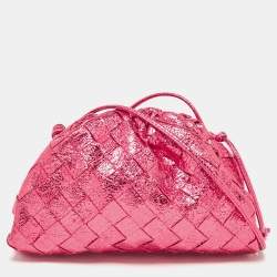 Pre Owned Bottega Veneta Metallic Pink Intrecciato Leather Mini The Pouch Bag