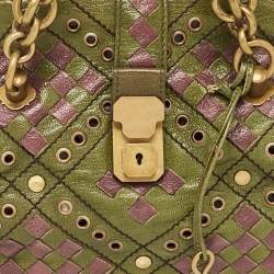Pre Owned Bottega Veneta Green/Purple Intrecciato Leather Bowler Bag