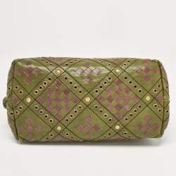 Pre Owned Bottega Veneta Green/Purple Intrecciato Leather Bowler Bag