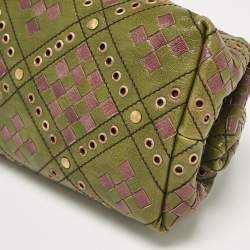 Pre Owned Bottega Veneta Green/Purple Intrecciato Leather Bowler Bag