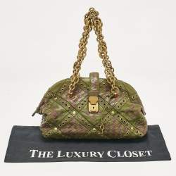 Pre Owned Bottega Veneta Green/Purple Intrecciato Leather Bowler Bag