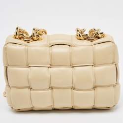 Bottega Veneta Beige Padded Leather Cassette Chain Shoulder Bag