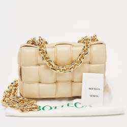 Bottega Veneta Beige Padded Leather Cassette Chain Shoulder Bag