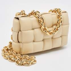 Bottega Veneta Beige Padded Leather Cassette Chain Shoulder Bag