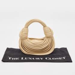 Pre Owned Bottega Veneta Beige Leather Mini Double Knot Hobo