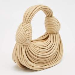 Pre Owned Bottega Veneta Beige Leather Mini Double Knot Hobo