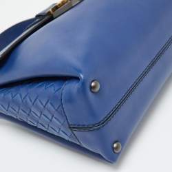 Pre Owned Bottega Veneta Blue Leather Small Piazza Top Handle Bag