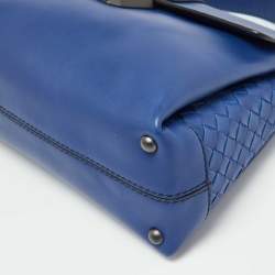 Pre Owned Bottega Veneta Blue Leather Small Piazza Top Handle Bag