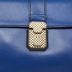 Pre Owned Bottega Veneta Blue Leather Small Piazza Top Handle Bag