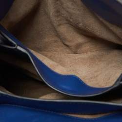 Pre Owned Bottega Veneta Blue Leather Small Piazza Top Handle Bag