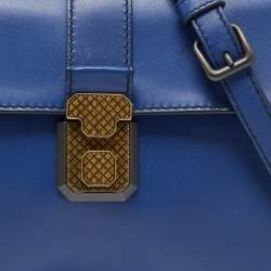 Pre Owned Bottega Veneta Blue Leather Small Piazza Top Handle Bag