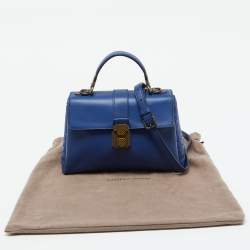 Pre Owned Bottega Veneta Blue Leather Small Piazza Top Handle Bag