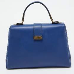Pre Owned Bottega Veneta Blue Leather Small Piazza Top Handle Bag