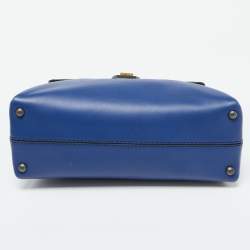 Pre Owned Bottega Veneta Blue Leather Small Piazza Top Handle Bag