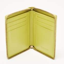 Bottega Veneta Green Intrecciato Leather Cassette Zip Around Wallet