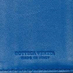 Pre Owned Bottega Veneta Blue Intrecciato Leather Compact Wallet