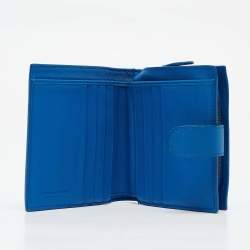 Pre Owned Bottega Veneta Blue Intrecciato Leather Compact Wallet
