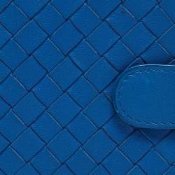 Pre Owned Bottega Veneta Blue Intrecciato Leather Compact Wallet