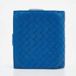 Pre Owned Bottega Veneta Blue Intrecciato Leather Compact Wallet
