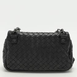 Bottega Veneta Black Intrecciato Leather Flap Chain Crossbody Bag