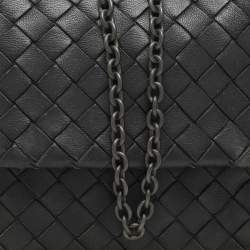 Bottega Veneta Black Intrecciato Leather Flap Chain Crossbody Bag