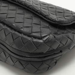 Bottega Veneta Black Intrecciato Leather Flap Chain Crossbody Bag