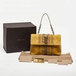 Bottega Veneta Yellow/Brown Intrecciato Leather and Watersnake Olimpia Shoulder Bag