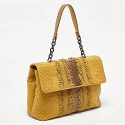Bottega Veneta Yellow/Brown Intrecciato Leather and Watersnake Olimpia Shoulder Bag