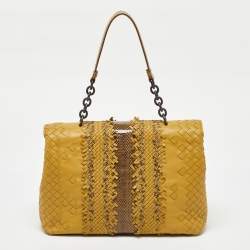 Bottega Veneta Yellow/Brown Intrecciato Leather and Watersnake Olimpia Shoulder Bag