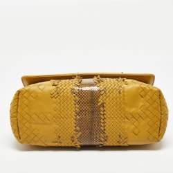 Bottega Veneta Yellow/Brown Intrecciato Leather and Watersnake Olimpia Shoulder Bag