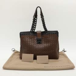 Bottega Veneta Brown/Black Intrecciato Leather and Karung Chain Tote