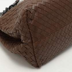 Bottega Veneta Brown/Black Intrecciato Leather and Karung Chain Tote