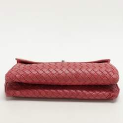 Pre Owned Bottega Veneta Red Intrecciato Karung Leather Clutch