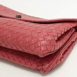 Pre Owned Bottega Veneta Red Intrecciato Karung Leather Clutch
