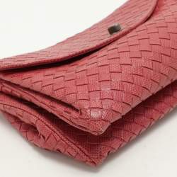 Pre Owned Bottega Veneta Red Intrecciato Karung Leather Clutch