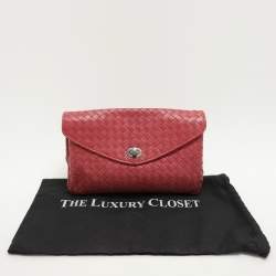 Pre Owned Bottega Veneta Red Intrecciato Karung Leather Clutch