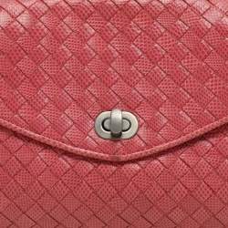 Pre Owned Bottega Veneta Red Intrecciato Karung Leather Clutch