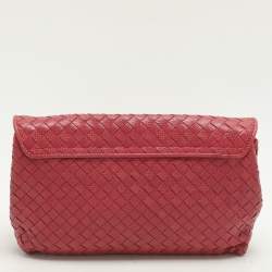 Pre Owned Bottega Veneta Red Intrecciato Karung Leather Clutch