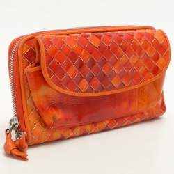 مملوكة مسبقًا محفظة بوتيغا فينيتا سحاب جلد براءات إنتريشياتو برتقالي