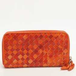 مملوكة مسبقًا محفظة بوتيغا فينيتا سحاب جلد براءات إنتريشياتو برتقالي