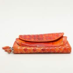 مملوكة مسبقًا محفظة بوتيغا فينيتا سحاب جلد براءات إنتريشياتو برتقالي